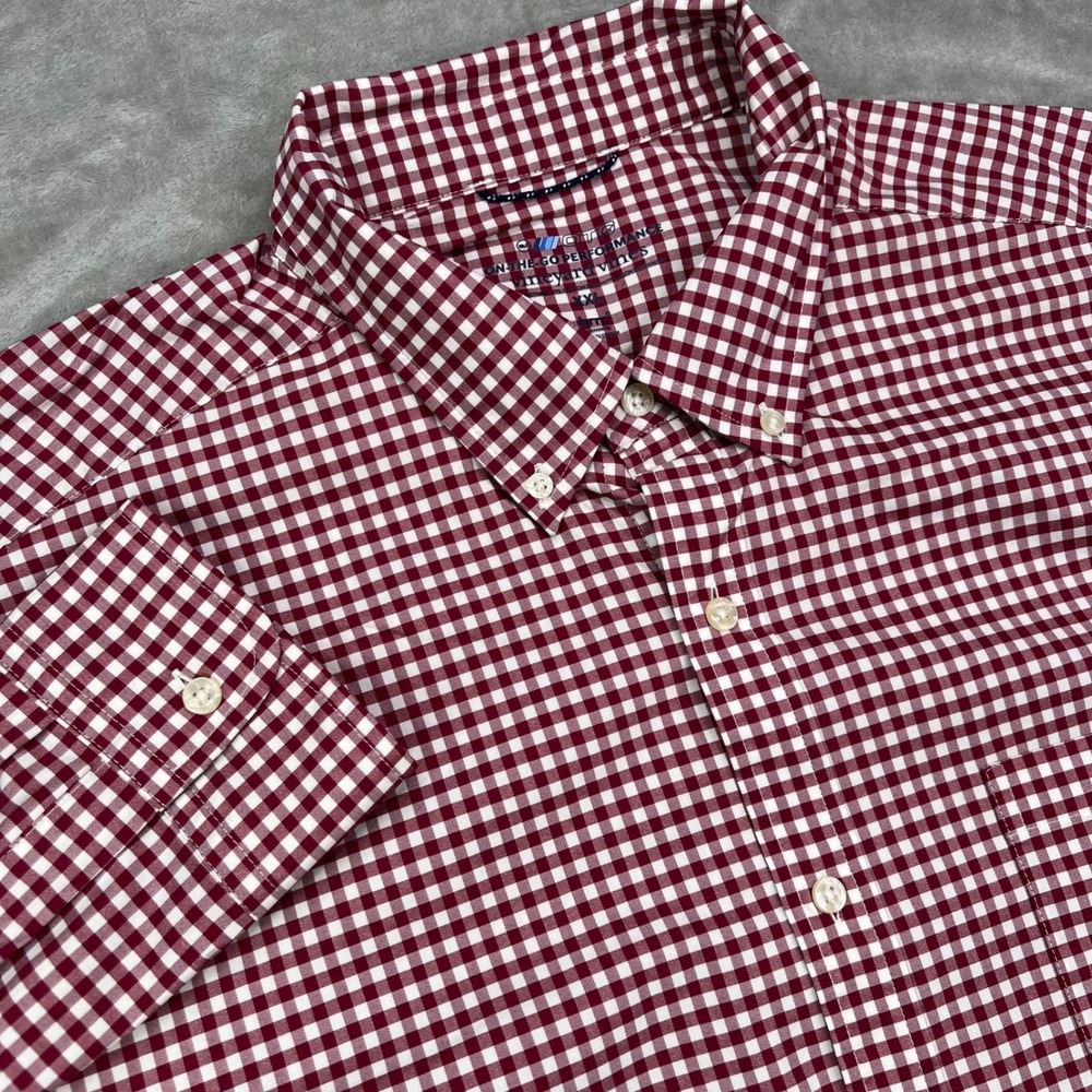 Vineyard Vines On-The-Go Performance Shirt Mens 2XL Burgundy Gingham Check brrr°